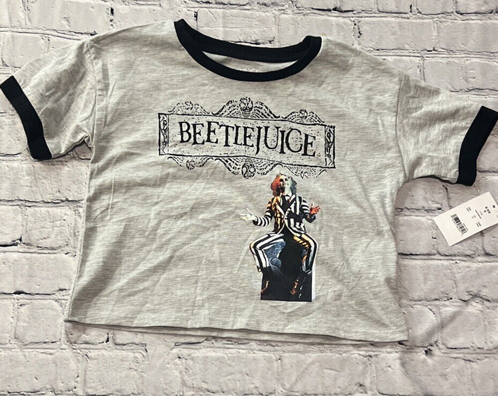 Beetlejuice Shirt Ringer Graphic Short Sleeve Crew Neck Girls S 6/6X\\]